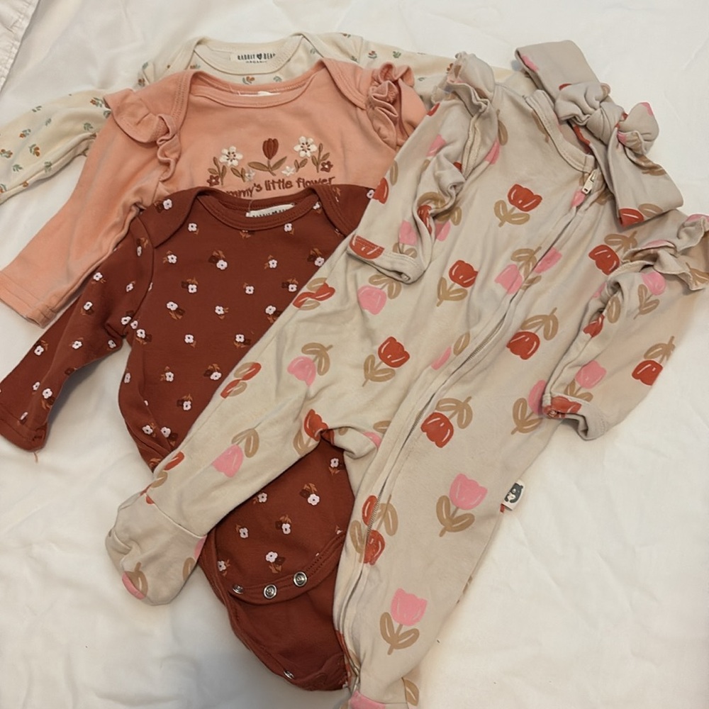 Rabbit Bear Organic Baby Onesie and pajama with headband